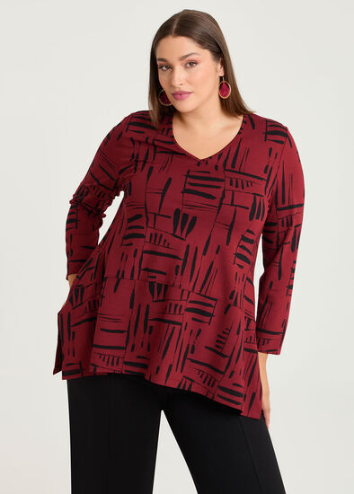 Plus Size Ponte Ruby Abstract Top