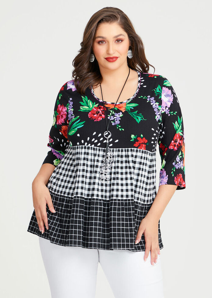 Shop Plus Size Gingham Floral Natural Top in Multi | Taking Shape AU