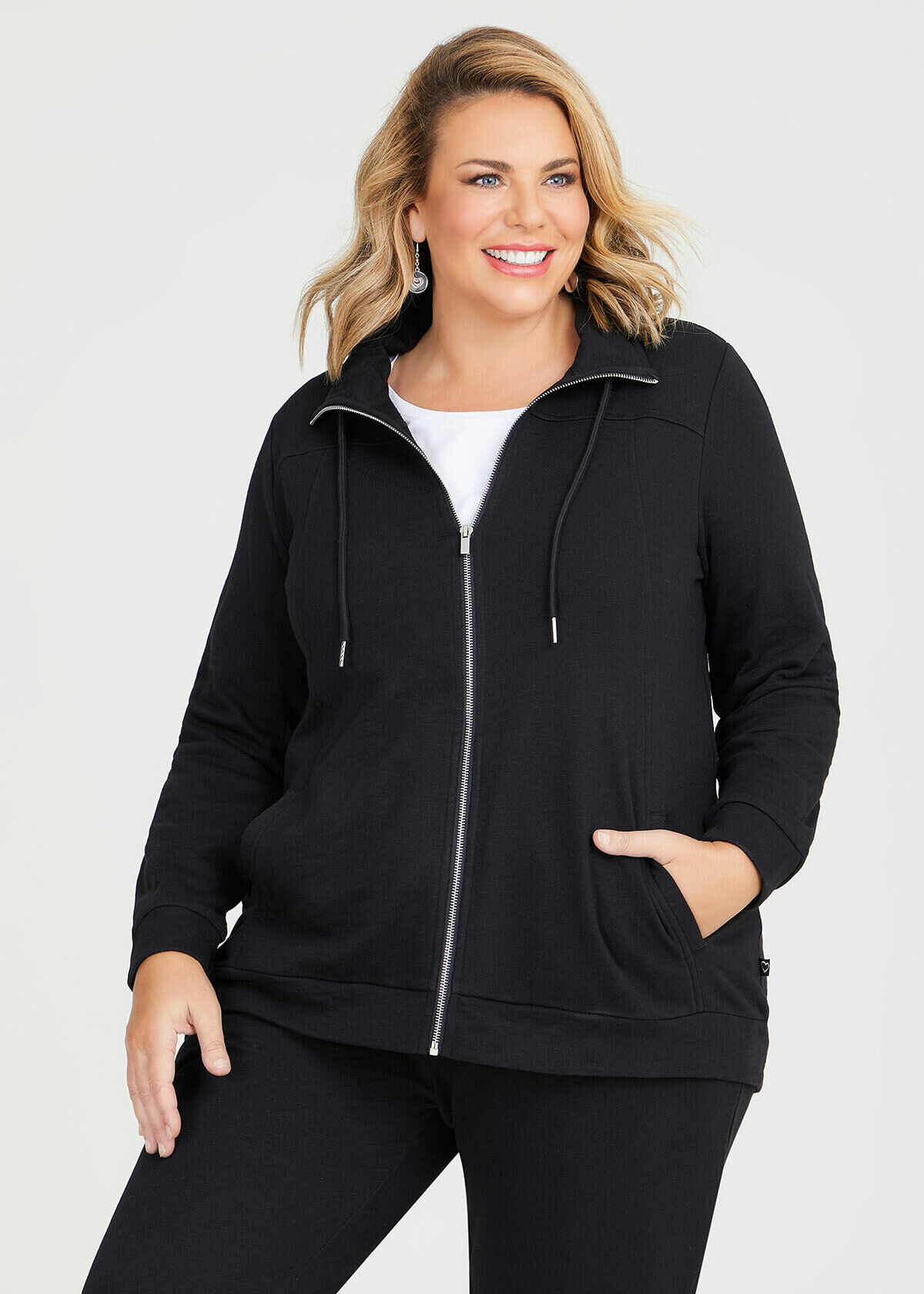 Shop Plus Size Funnel Neck Active Jacket in Black Taking Shape AU