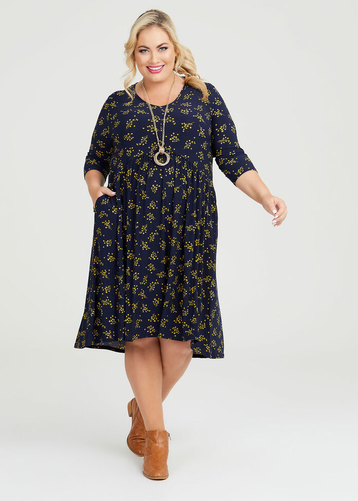 V-neck Ditsy Floral Dress, , hi-res