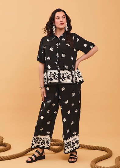 Plus Size Natural Border Print Pant