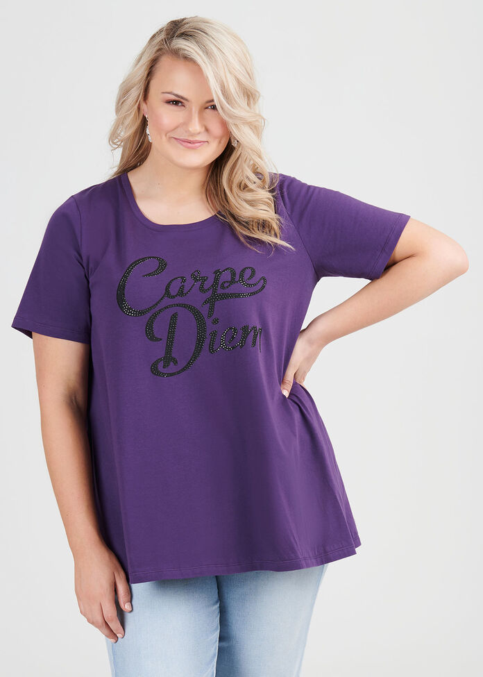 Shop Organic Carpe Diem Tee in Purple, Sizes 12-30 | Taking Shape AU
