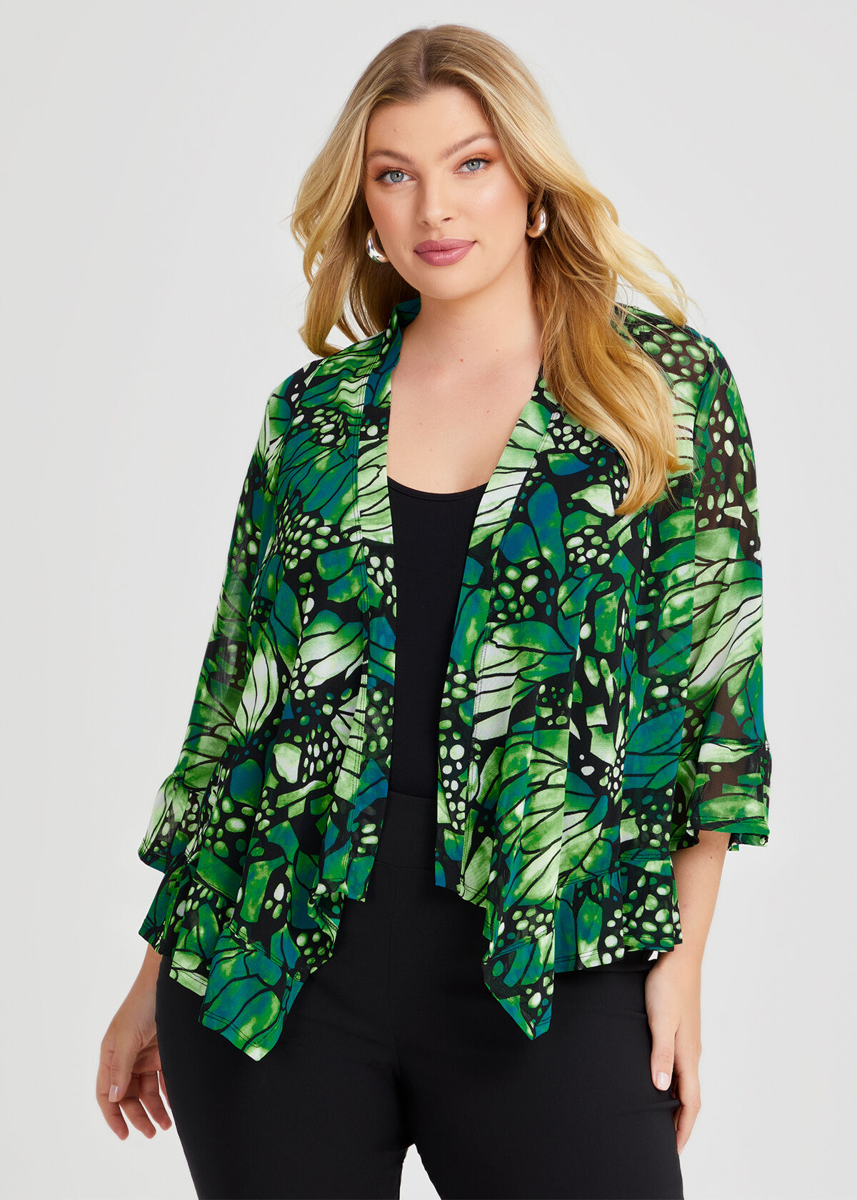 Shop Plus Size Mesh Ruffle Trim Cardigan in Black Taking Shape AU