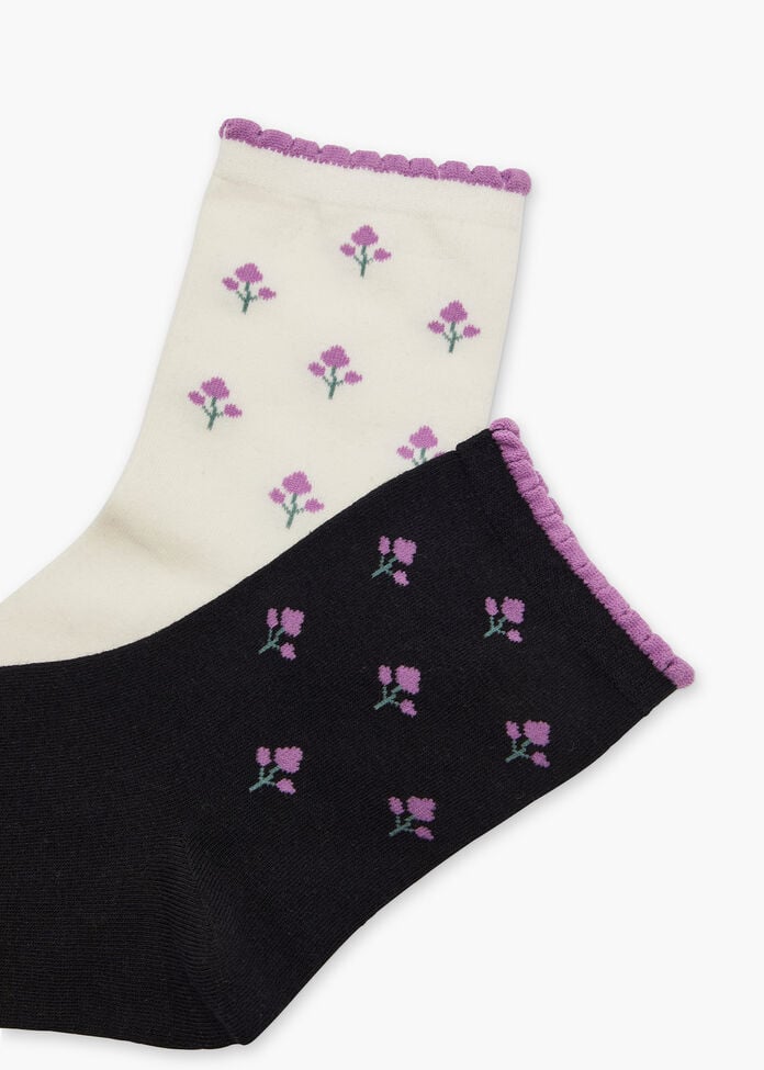 2 Pack Cotton Floral Socks, , hi-res