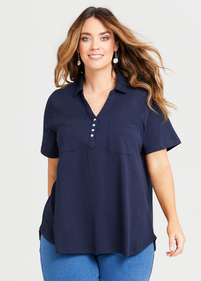 Organic Collar Short Sleeve Top, , hi-res