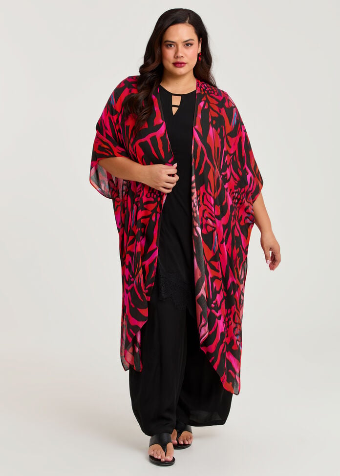 Abstract Tie Dye Cape Kimono, , hi-res