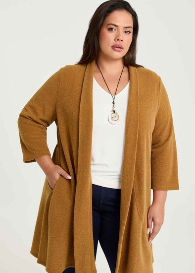 Plus Size Honeycomb Long Cardigan