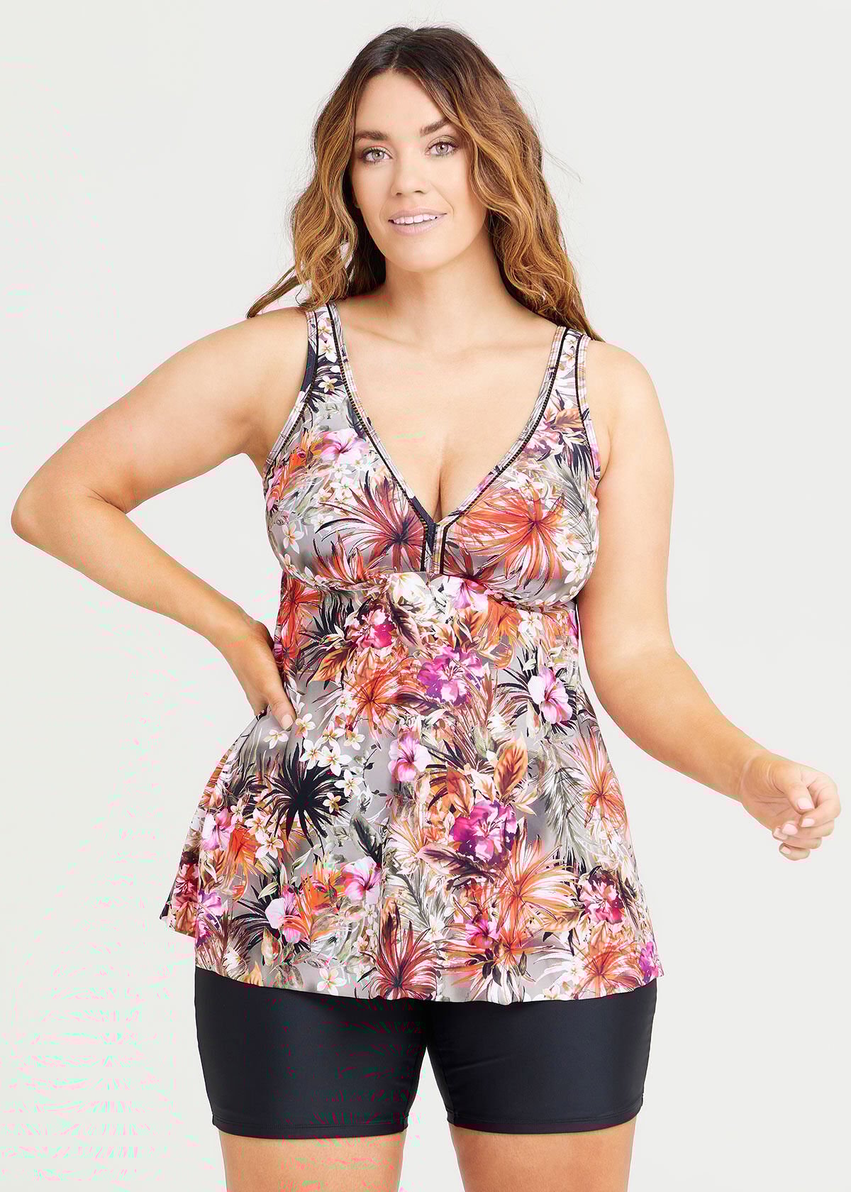 Shop Plus Size Tropical Flower Print Tankini in Multi Taking Shape US