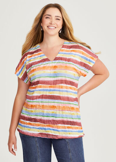 Plus Size Sunset Watercolour Stripe Top
