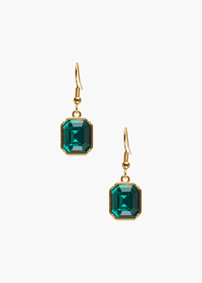 Emerald Cut Crystal Earrings, , hi-res