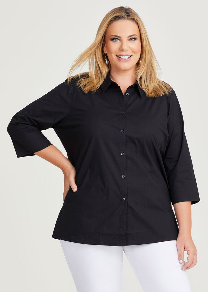 Shop Plus Size Stretch Cotton Poplin Shirt in Black | Sizes 12-30 ...