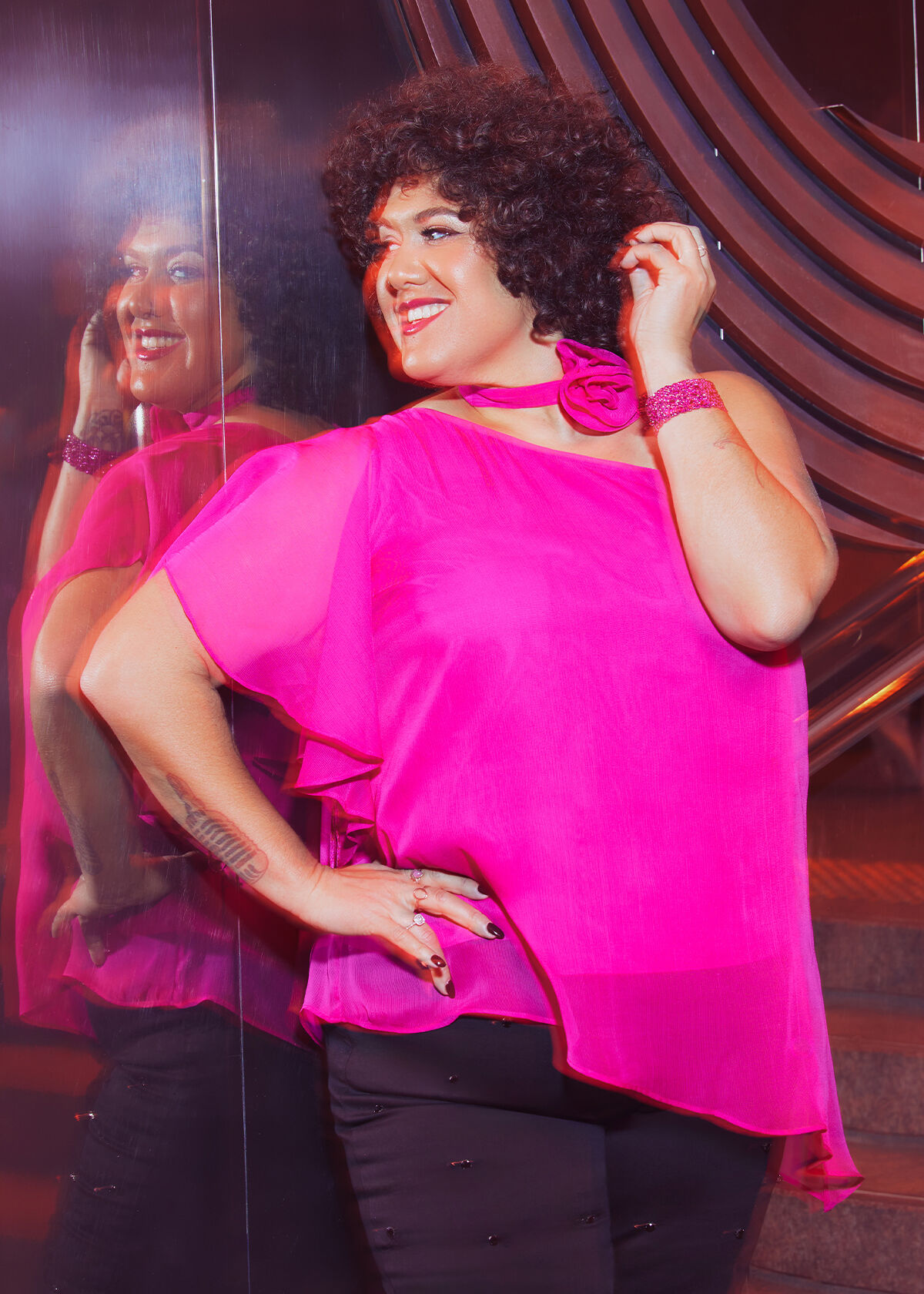 Shop Plus Size Ruffle Off shoulder Blouse in Red Taking Shape NZ