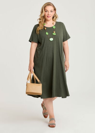 Plus Size Cotton Swing Seam Detail Dress