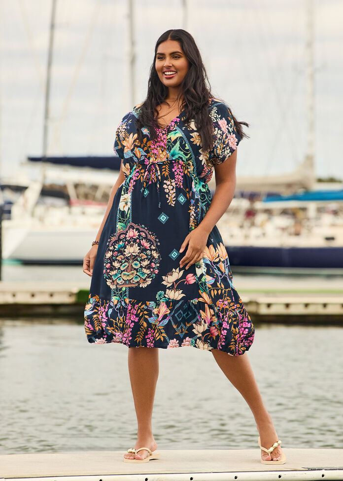 Natural Lotus Floral Dress, , hi-res