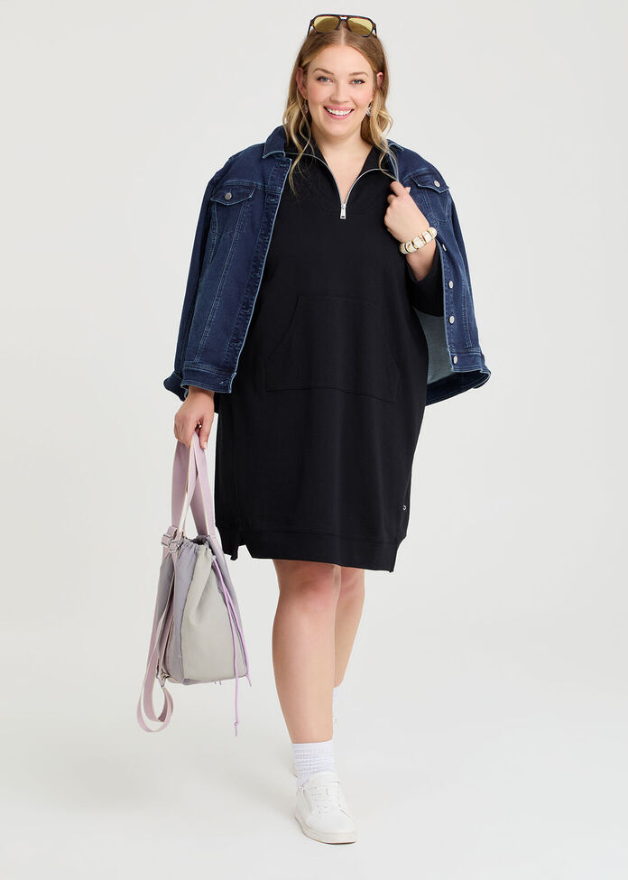 Zip Collar Long Sleeve Sweat Dress, , hi-res
