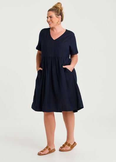 Plus Size Linen Blend Holiday Pocket Dress