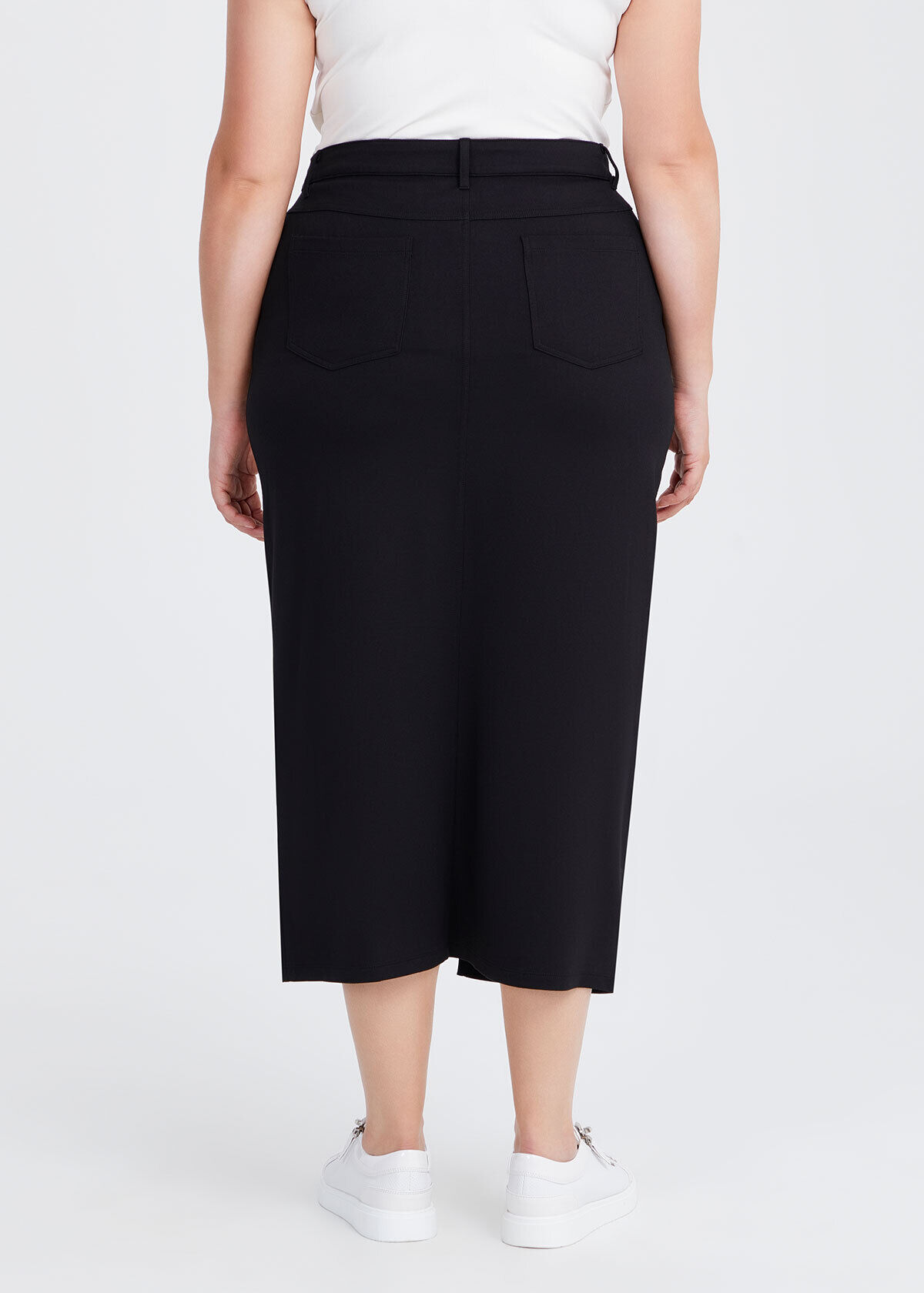 Shop Plus Size Ponte Front Split Midi Skirt, Black | Taking Shape AU