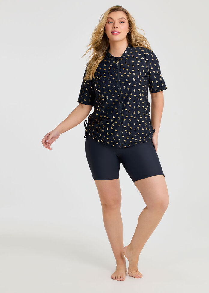 Gold Palm Ruched Rash Vest, PRINT, hi-res