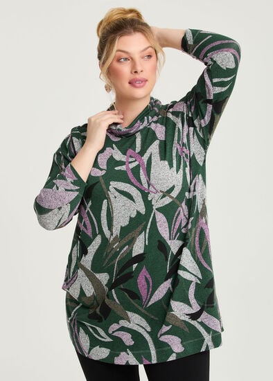 Plus Size Bamboo Cosy Leafy Print Tunic