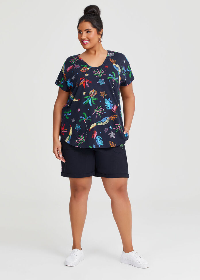 Cotton Embroidered Palm Short , , hi-res