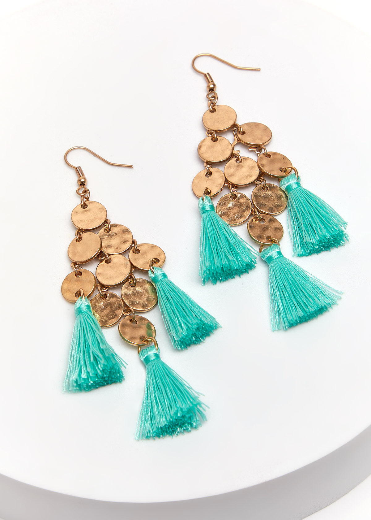 Teal sale tassel earrings