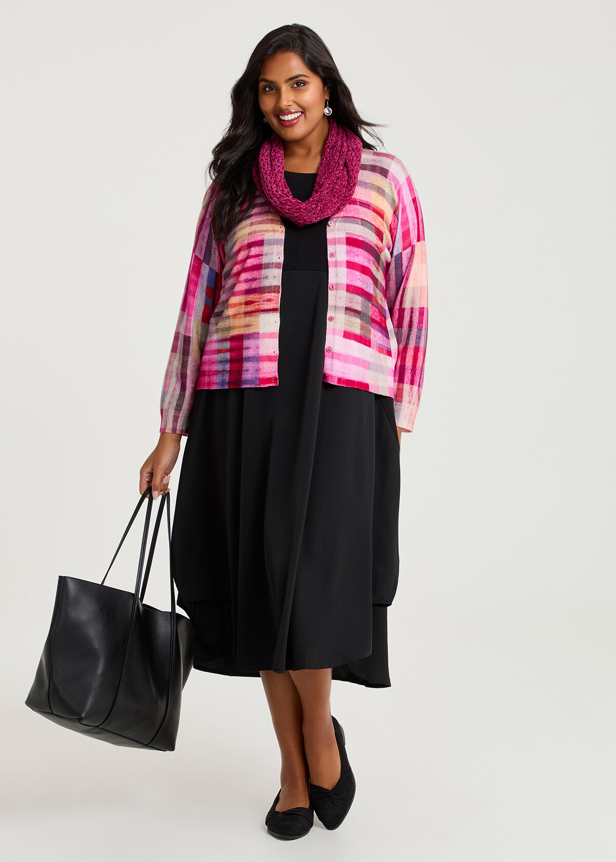 Shop Plus Size Vivid Check Print Natural Cardigan, Multi | Taking