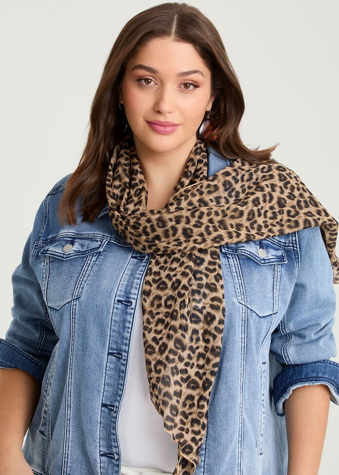 Thin Animal Print Scarf, , hi-res