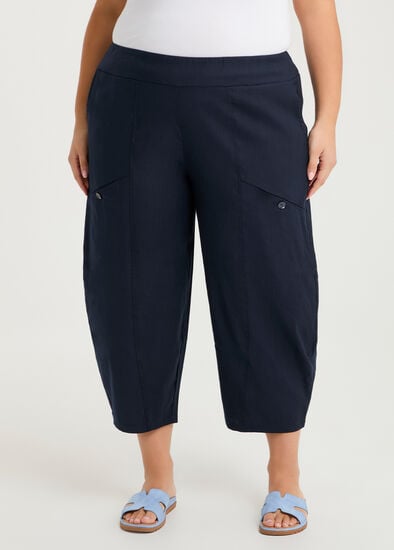 Plus Size Petite Stretch Linen Crop Pant