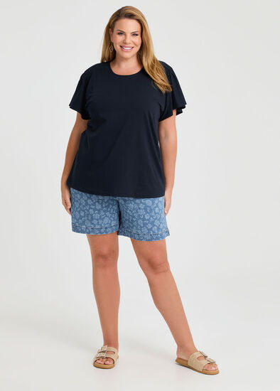 Plus Size Cotton Blend Denim Floral Short