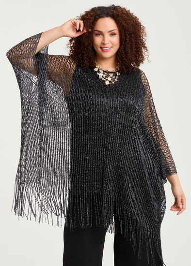 Plus Size Metallic Open Weave Poncho