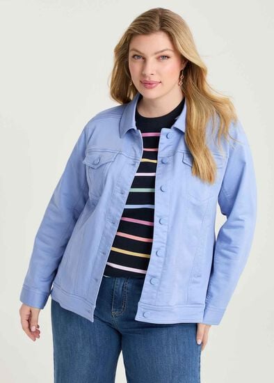 Plus Size Coloured Curved Hem Denim Jacket