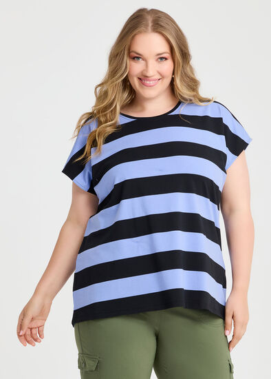 Plus Size Cotton Block Stripe T-shirt