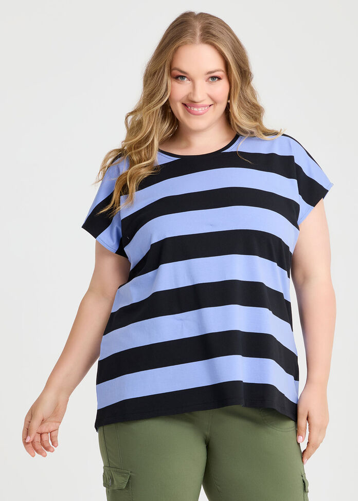 Cotton Block Stripe T-shirt, , hi-res
