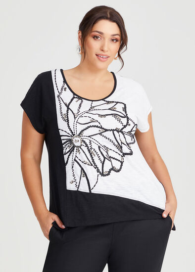Plus Size Beaded Cotton Modal Slub Top