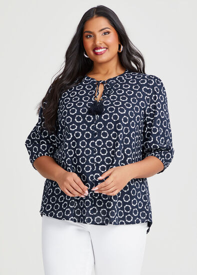 Plus Size Cotton Tie Dye Button Top