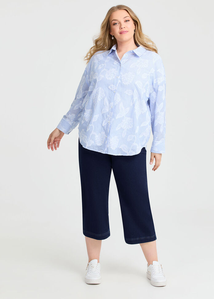 Cotton Floral Stripe Shirt, , hi-res
