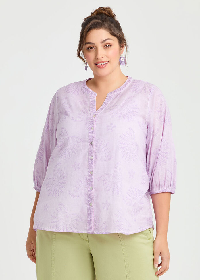 Cotton Broderie Print Top, , hi-res