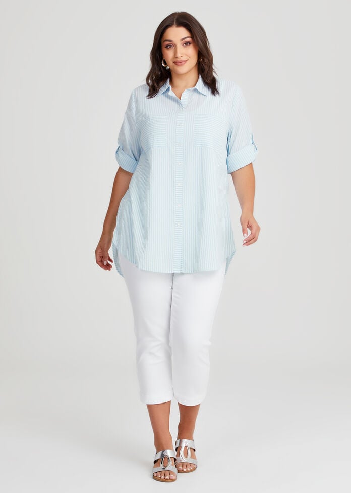 Cotton Seersucker Stripe Shirt, , hi-res