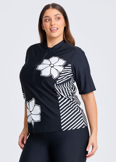 Plus Size Side Stripe Half Zip Rash Vest