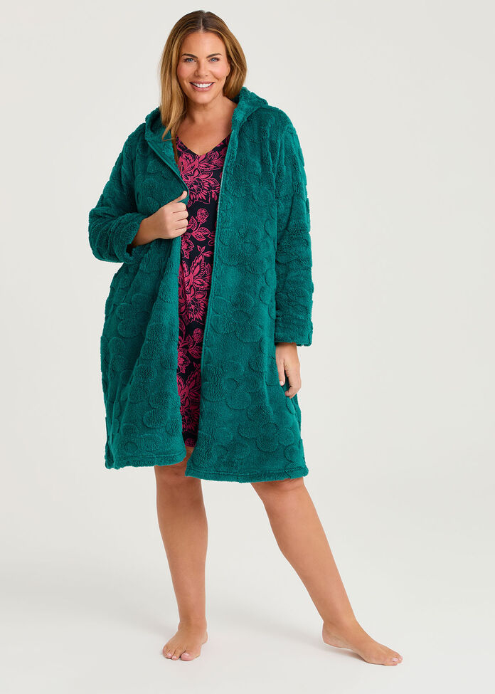 Jacquard Hooded Dressing Gown, , hi-res