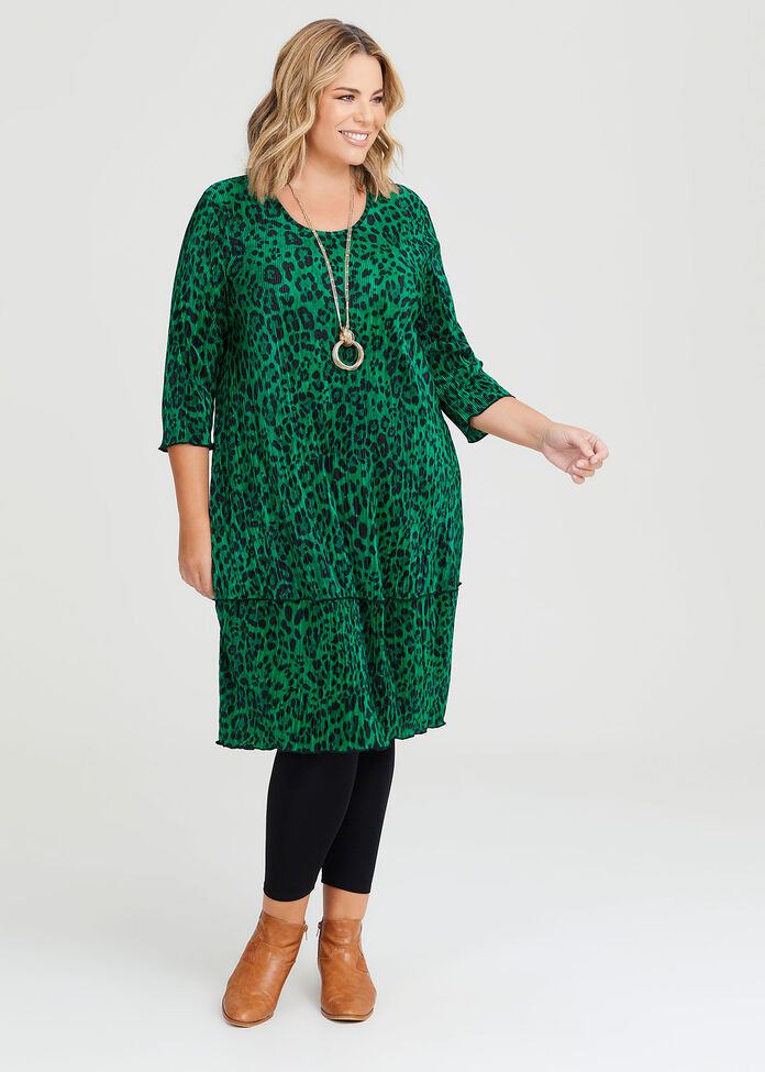 Shop Plus Size Animal Envy Plisse Dress, Green | Taking Shape UK