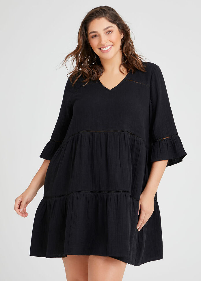 Shop Cotton Boho Frill Dress in Black in sizes 12 to 30 | Taking Shape UK