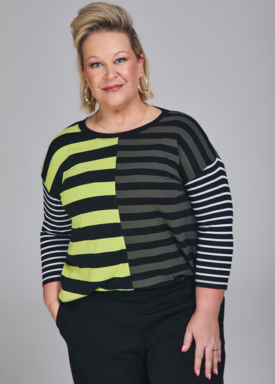 Plus Size Natural Limestone Multi Stripe Top