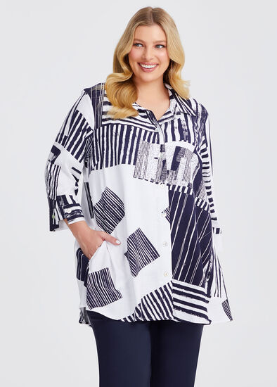 Plus Size Mixed Check Natural Shirt