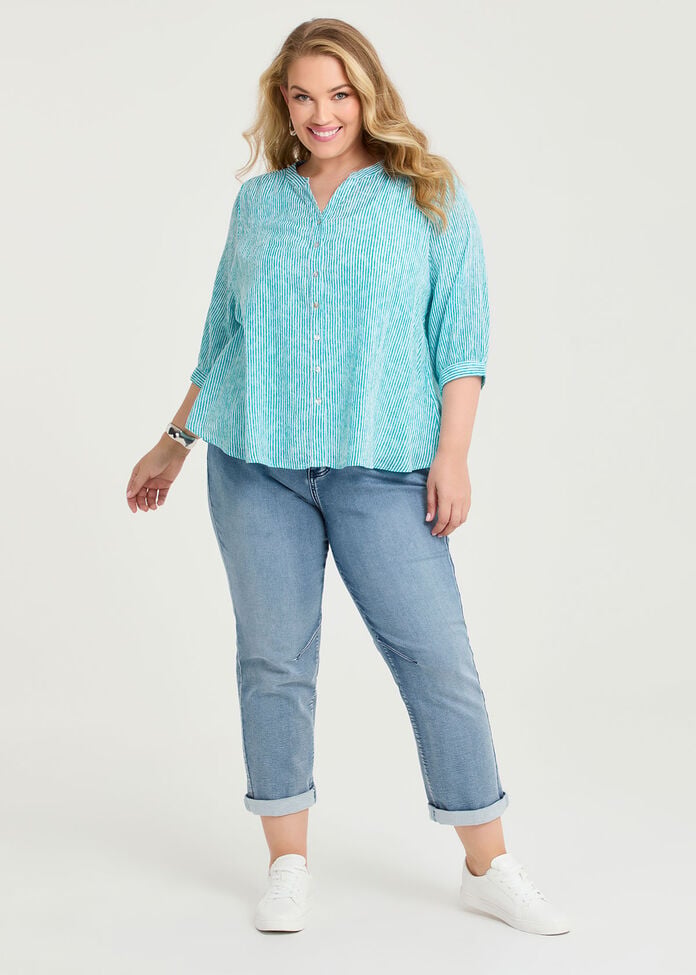Cotton Stripe Button Top, , hi-res