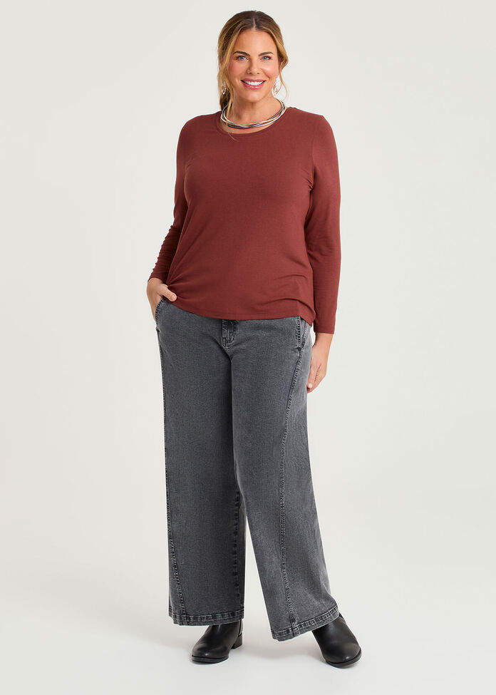 Australian Wool Blend Crew Neck Top, , hi-res