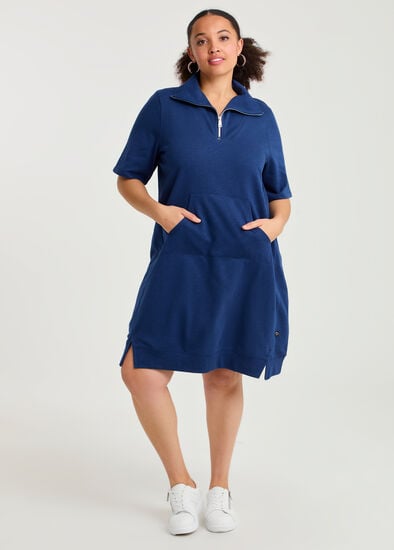 Plus Size Zip Collar Short Sleeve Sweat Dress