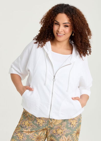 Plus Size Cotton Linen Hood Jacket