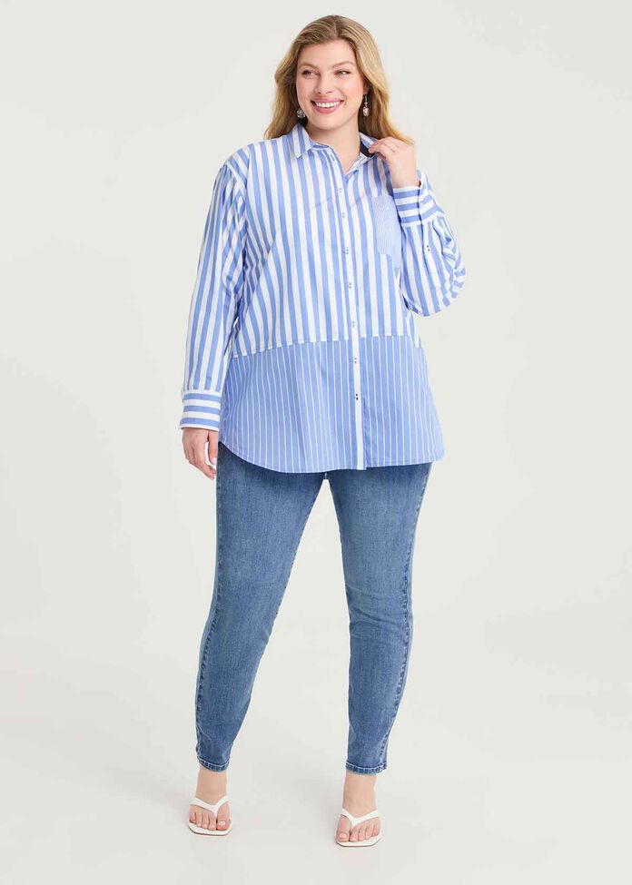 Cotton Mix Stripe Shirt, , hi-res