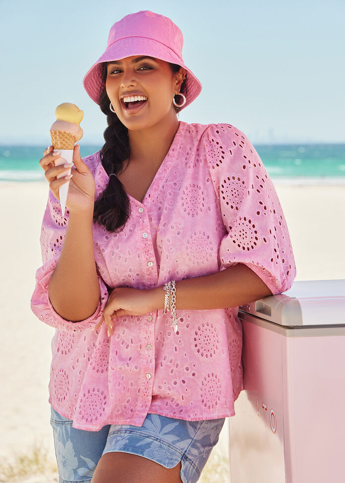Cotton Pigment Broderie Top, , hi-res
